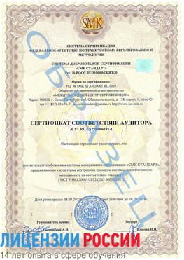 Образец сертификата соответствия аудитора №ST.RU.EXP.00006191-1 Урень Сертификат ISO 50001